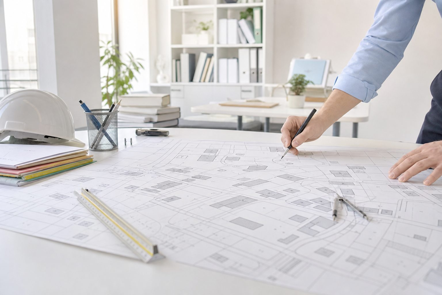 Scena di lavoro che illustra PraticaGeometra, Ogni pratica edilizia ha il suo stato, i suoi enti e i suoi termini: sai sempre 